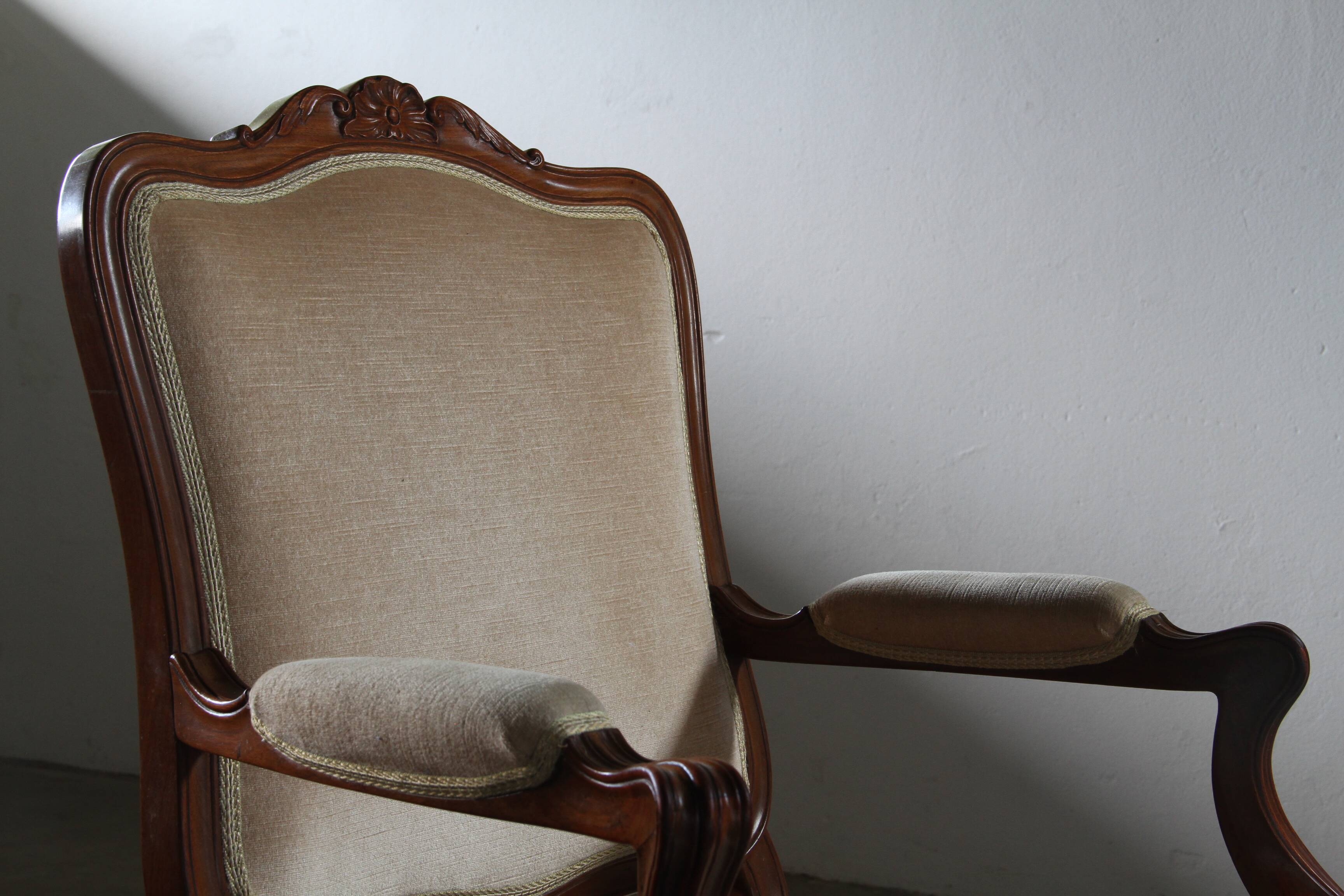 Pair of Vintage Danish Antique 18th century Lounge Chair, style of Louis XV