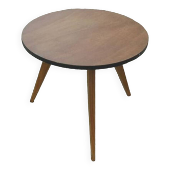 Round vintage teak tripod dining table