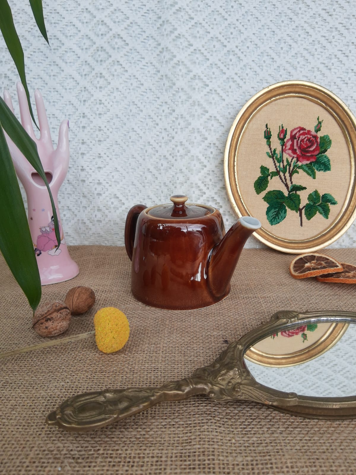 Brown ceramic teapot - vintage