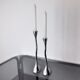 Paire de bougeoirs zigzag, aluminium massif et pierre poli, art3, Espagne, 1970