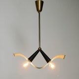Mid Century brass ceiling lamp with a curved perforated sheet lampshade