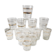 Set of 13 granite water glasses with golden borders 50s-60s