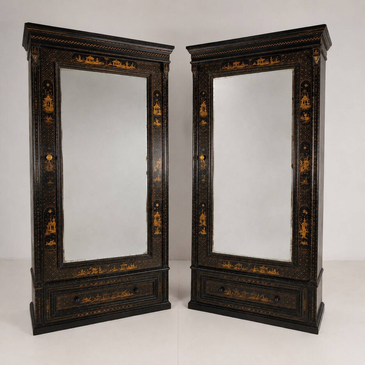 Pair of Chinoiserie Linen Cupboards / Wardrobes 19th Century
