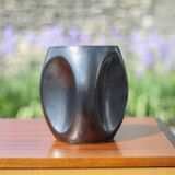 Vallauris modernist cubic vase enamelled black with orange interior, vintage vase, collection, decoration