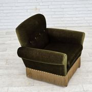 1970s, Danish lounge chair, low, furniture velour, ash wood legs.