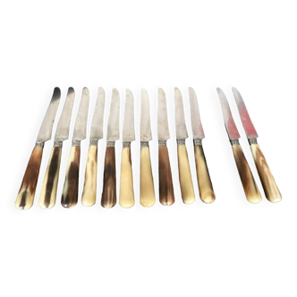 Entremet Horn and Silver Metal Knives - Art Deco Cutlery - Housewife Box