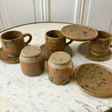 coffee service 6 cups and saucers, teapot and sugar bowl in ceramic / pottery / stoneware years 50-6