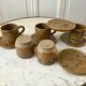 service à café 6 tasses et sous-tasses, theière et sucrier en cérémique / poterie / grès années 50-6