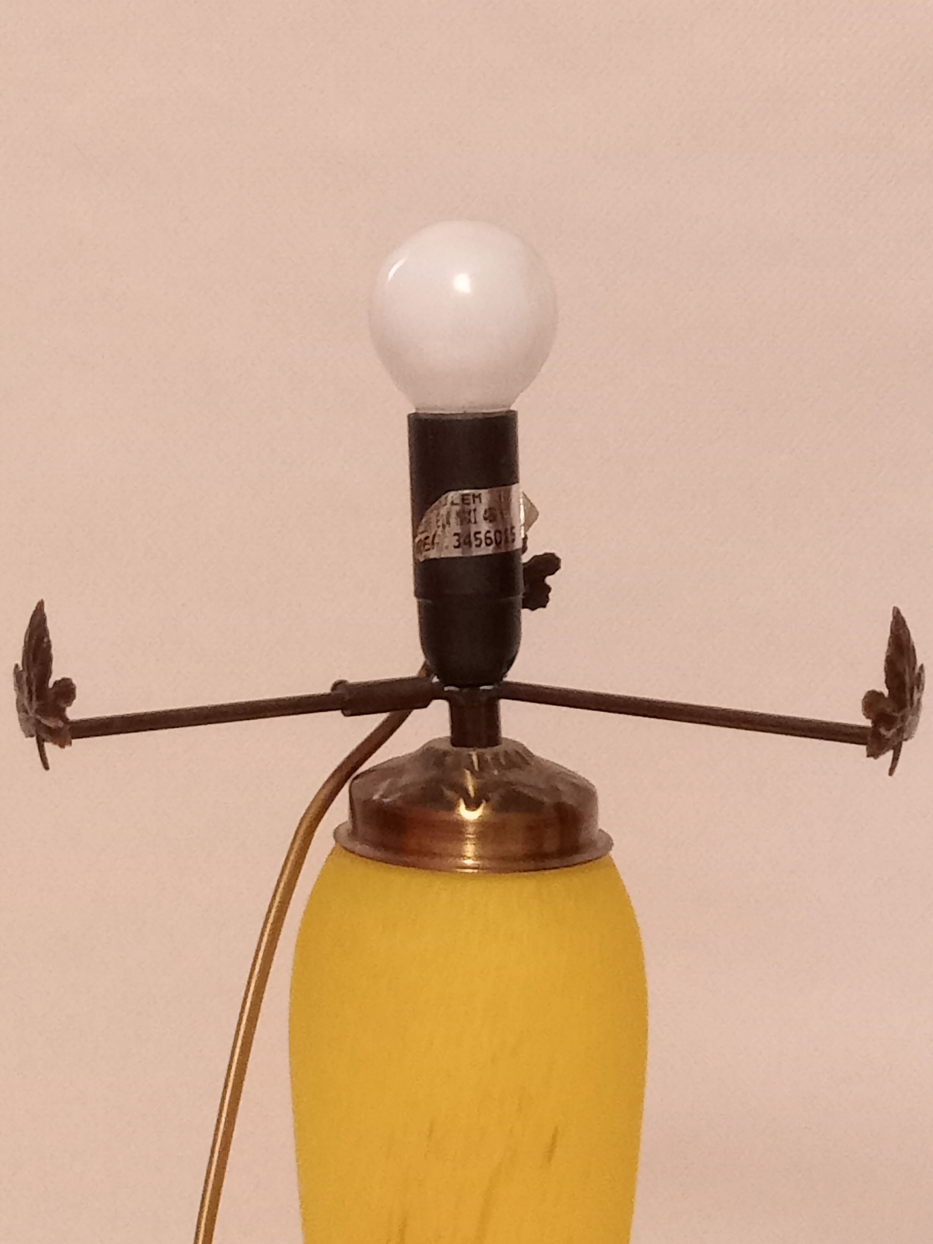 Mushroom lamp yellow glass paste spotted red