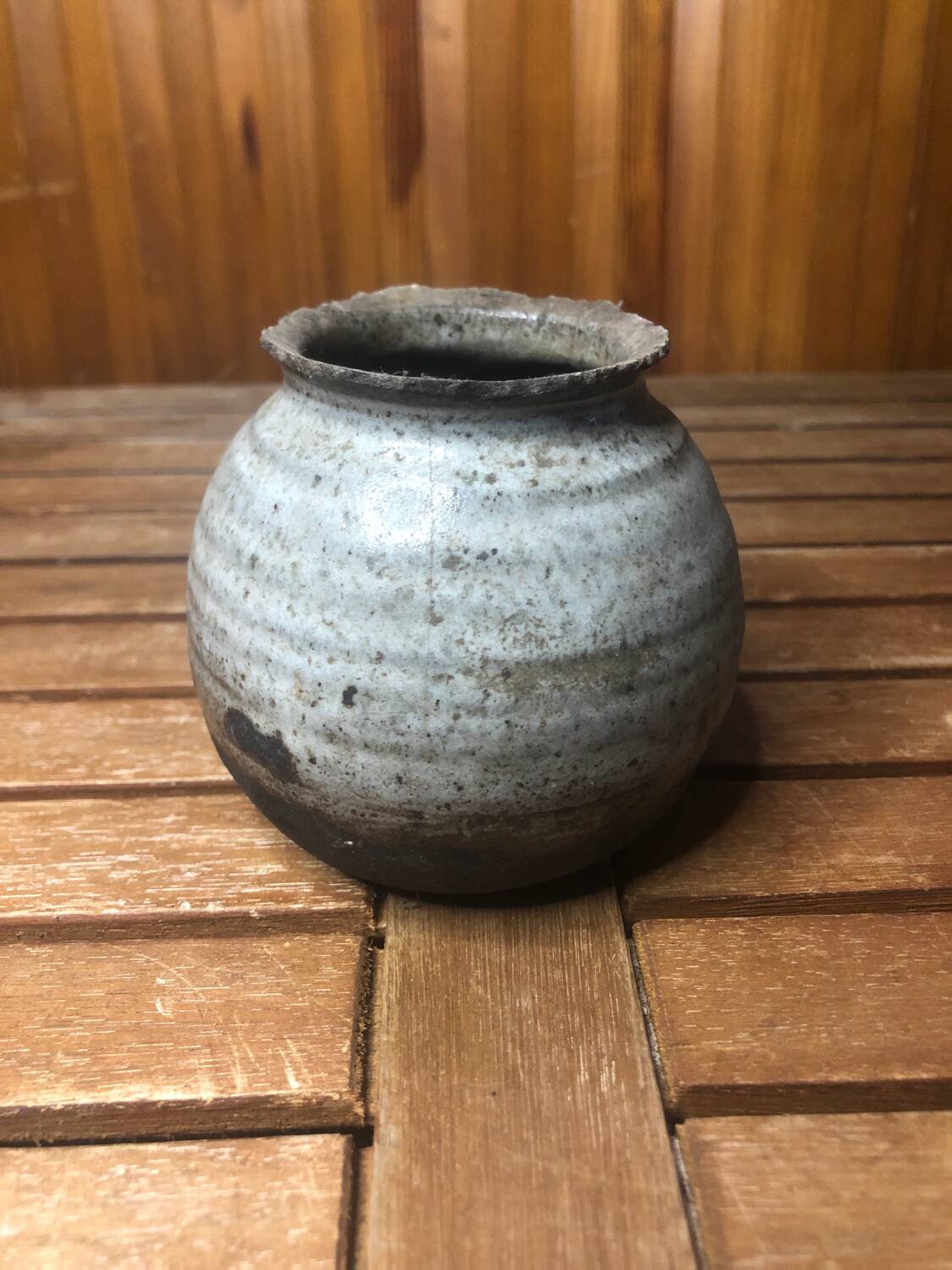 Old Vintage Gray & Black Ceramic Pitcher