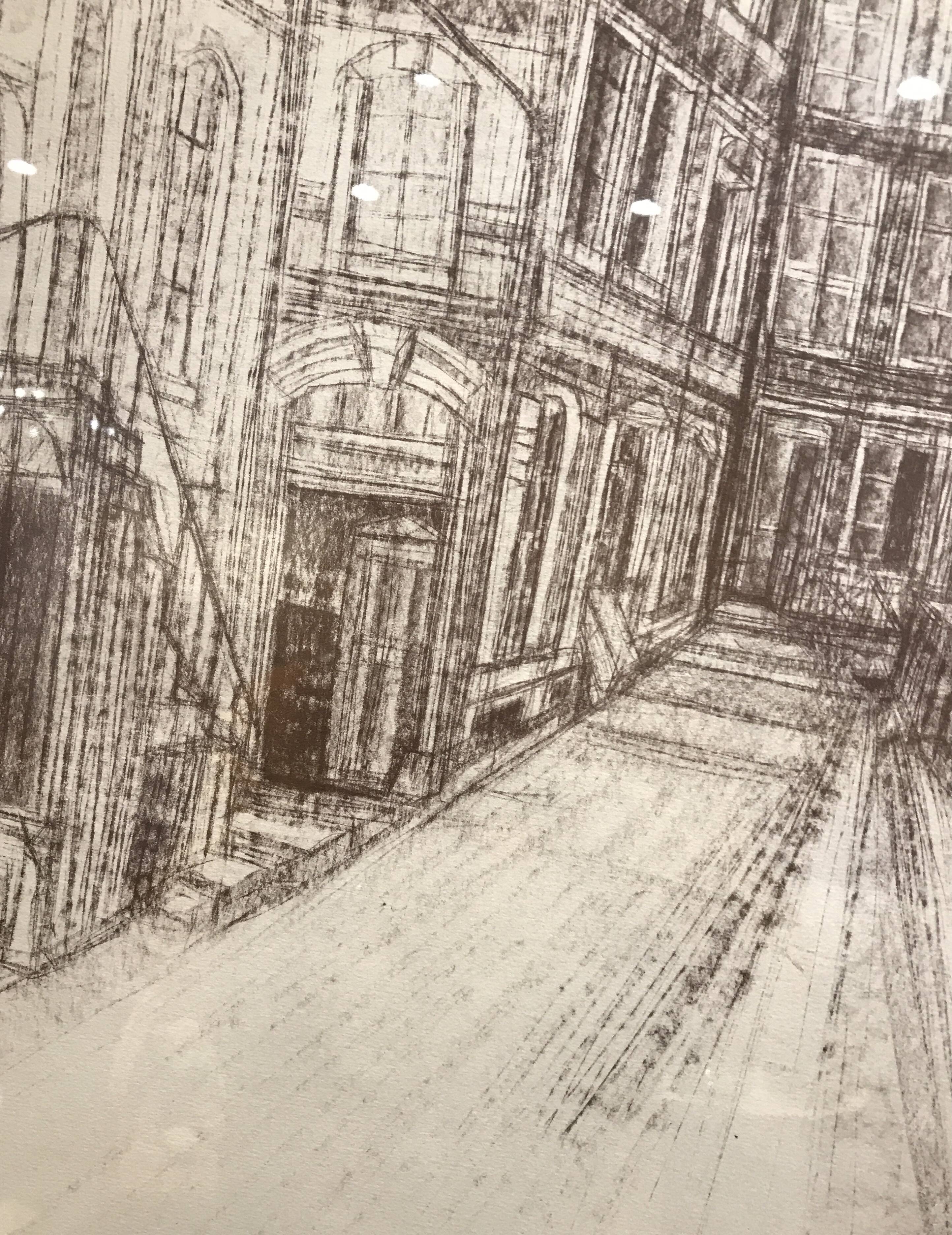 Framed drawing rue de Sarreguemines numbered Peter Musslé