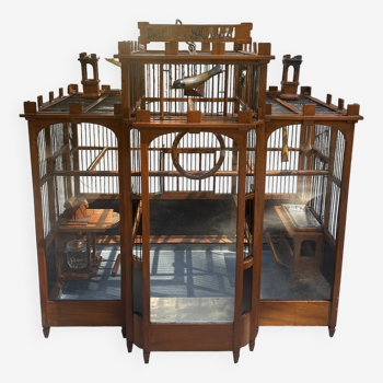 Cage à oiseau ancienne en acajou Art déco «  Palais des scalzi «  1930