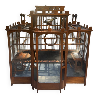 Cage à oiseau ancienne en acajou Art déco «  Palais des scalzi «  1930