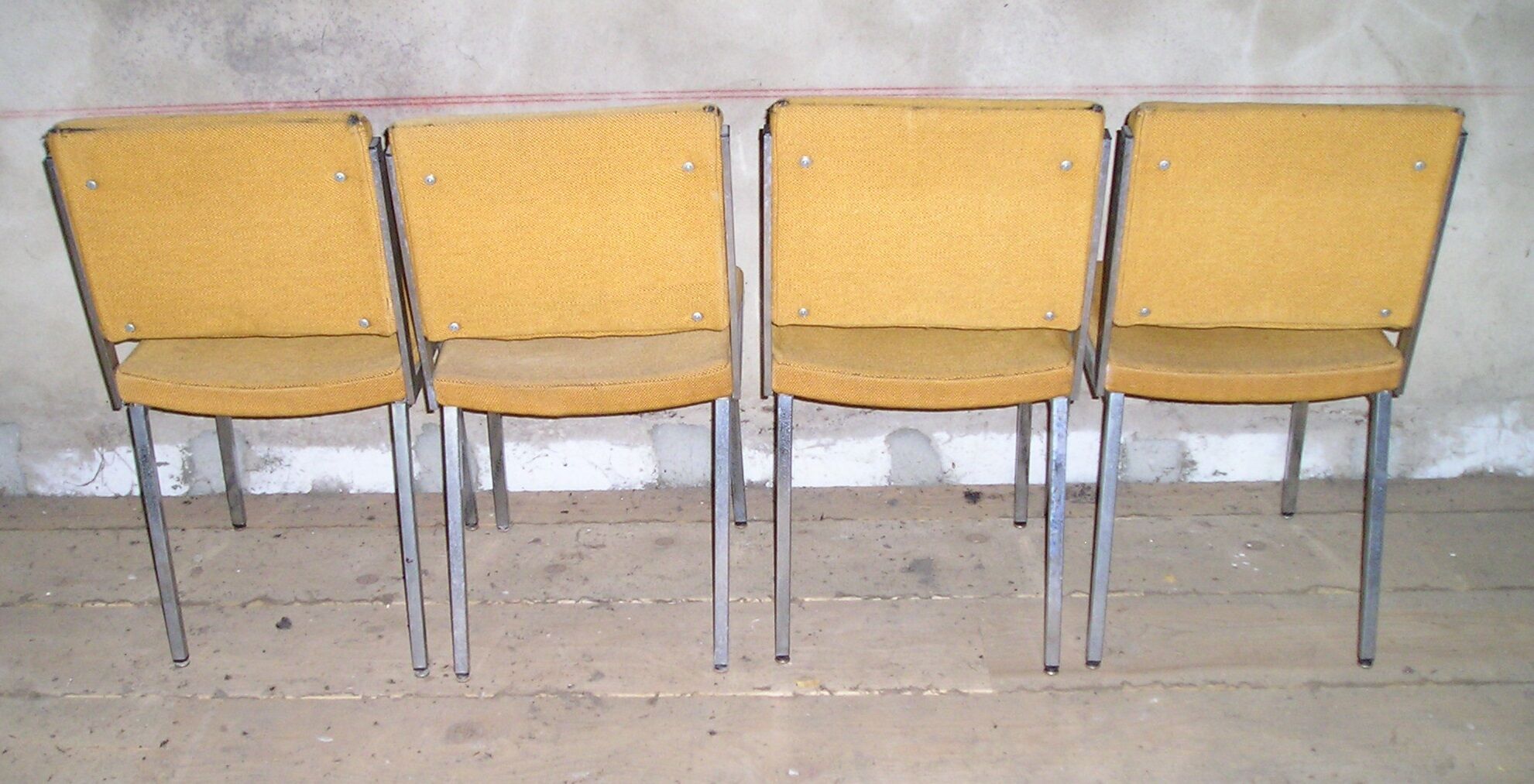 Set of 4 chrome metal chairs and 1970 fabric