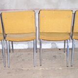 Set of 4 chrome metal chairs and 1970 fabric