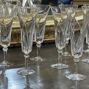 Set of 10 crystal champagne flutes from Sèvres, Niagara model from the 1950s.