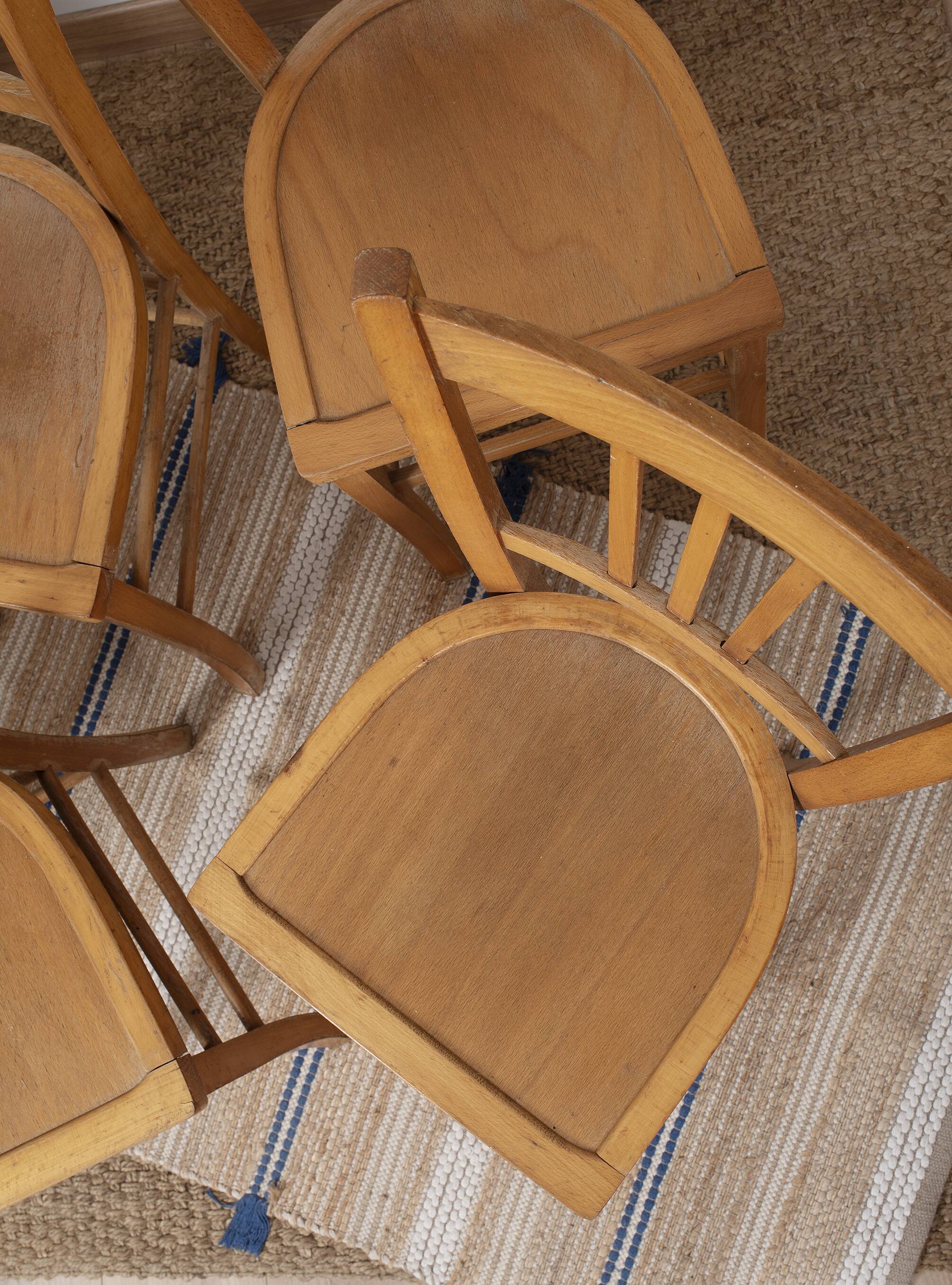 6 bistro chairs, blond wood, typical Luterma brand, 1950s-60s