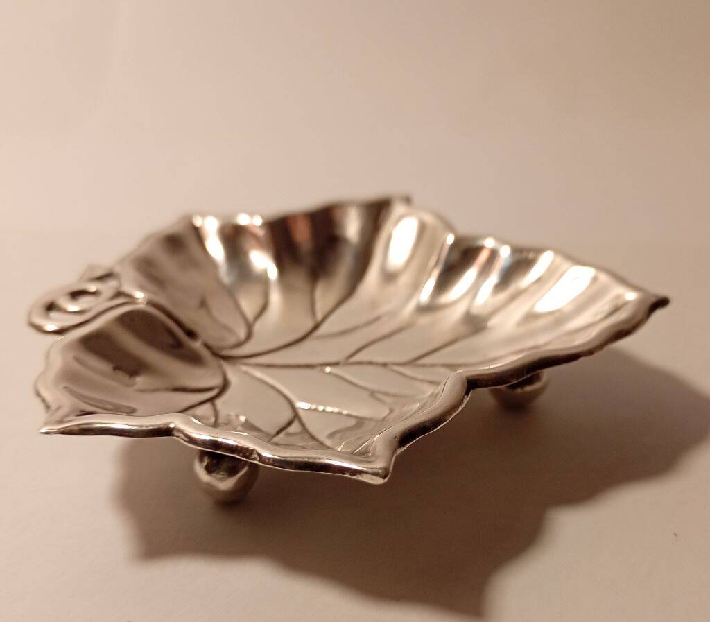 Sterling Silver Vine Leaf Footed Dish Topazio Portugal