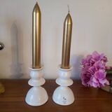 Pair of biot earthenware candlesticks
