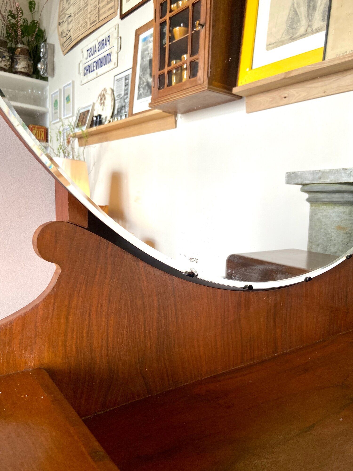 7-drawer wooden dressing table with beveled mirror 1950s