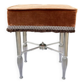 Charmant tabouret en velours marron et métal chromé