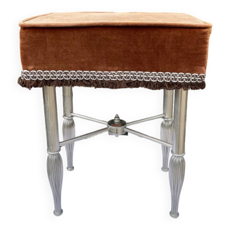 Charming stool in brown velvet and chrome metal