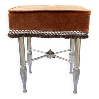 Charmant tabouret en velours marron et métal chromé