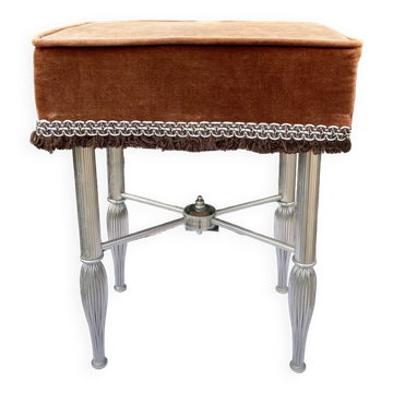 Charming stool in brown velvet and chrome metal