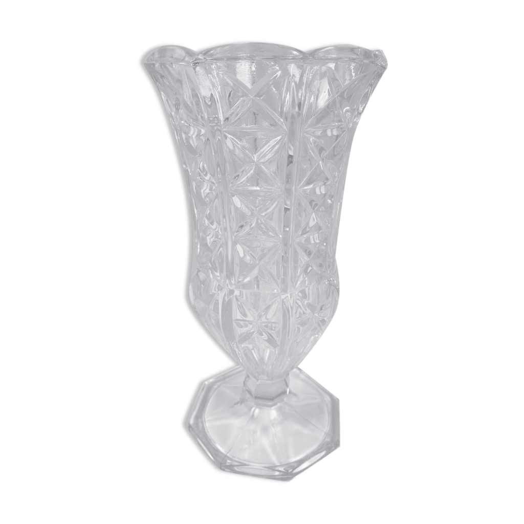 Vase en verre épais Italy motifs croix 23cm Selency