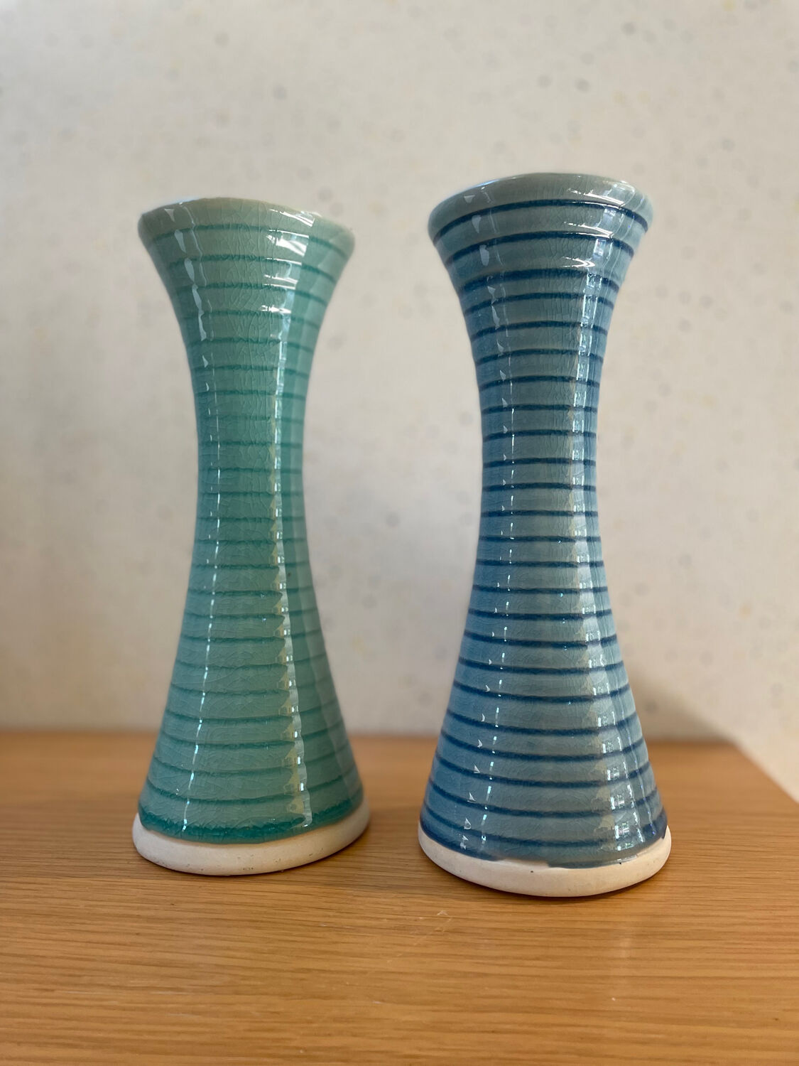 Set of 2 glazed stoneware candle holders