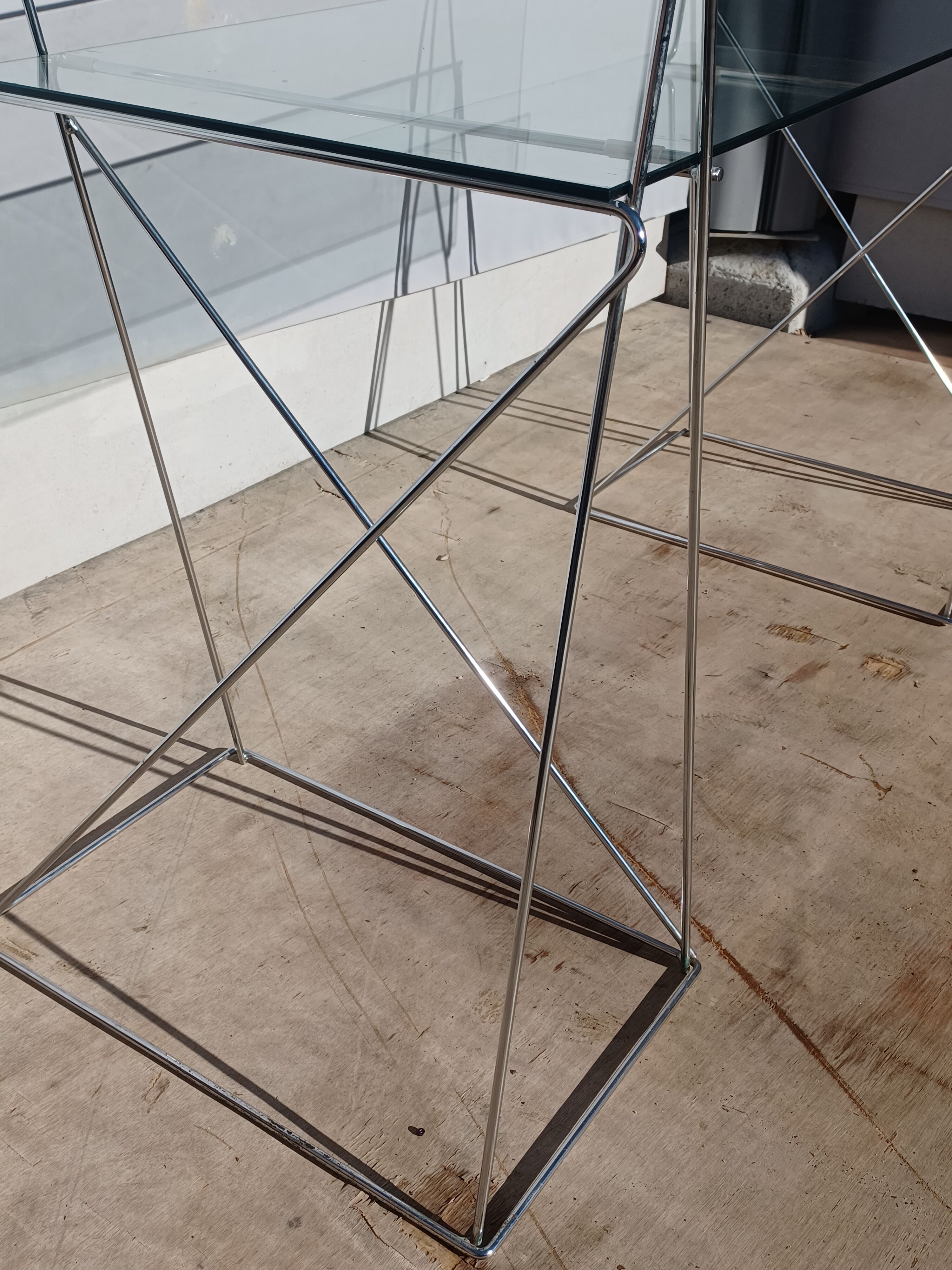 Vintage minimalist desk table steel and glass
