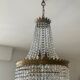 Hot air balloon chandelier in brass and crystal pendants