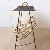 Extra table / black metal and brass vinyl door