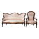 Living room set: Louis XV sofa and armchair in wood and pink fabric.