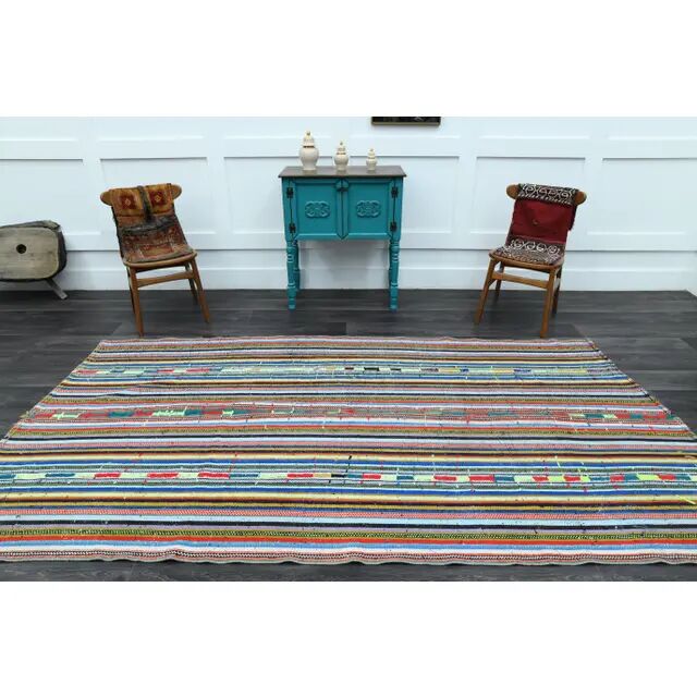1970s Vintage Turkish Oushak Handmade Wool Cotton Blue Runner Rug 163x306