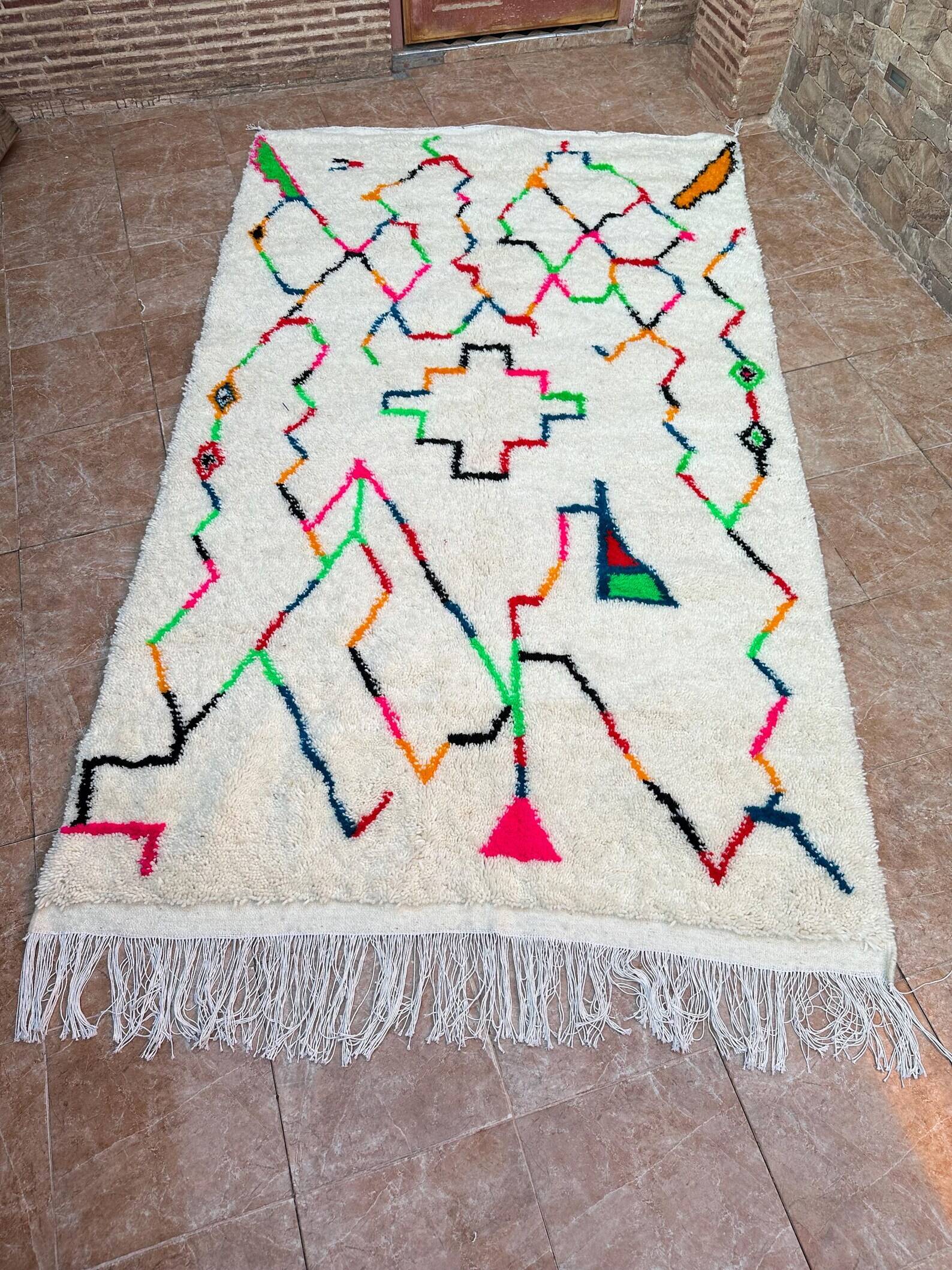 Handmade Berber wool rug: Moroccan Azilal style, colorful patterns