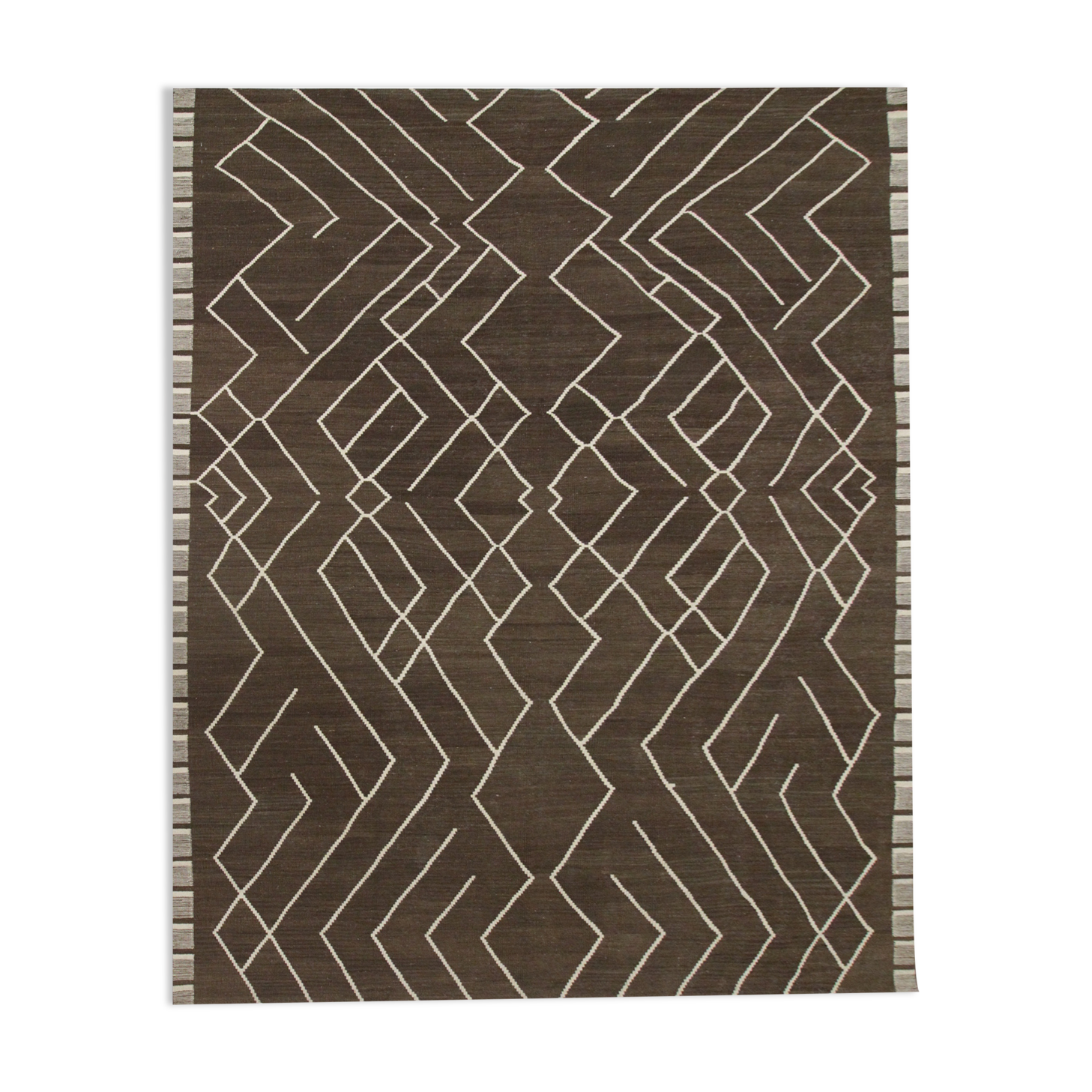 Brown cream wool kilim handmade flatwoven contemporary area rug- 218x301