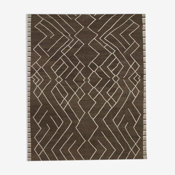 Brown cream wool kilim handmade flatwoven contemporary area rug- 218x301