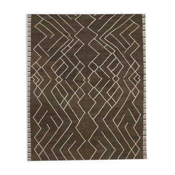 Brown cream wool kilim handmade flatwoven contemporary area rug- 218x301