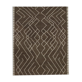 Brown cream wool kilim handmade flatwoven contemporary area rug- 218x301