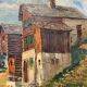 Old painting, Swiss mountain landscape signed H Herzer, mid-XX century