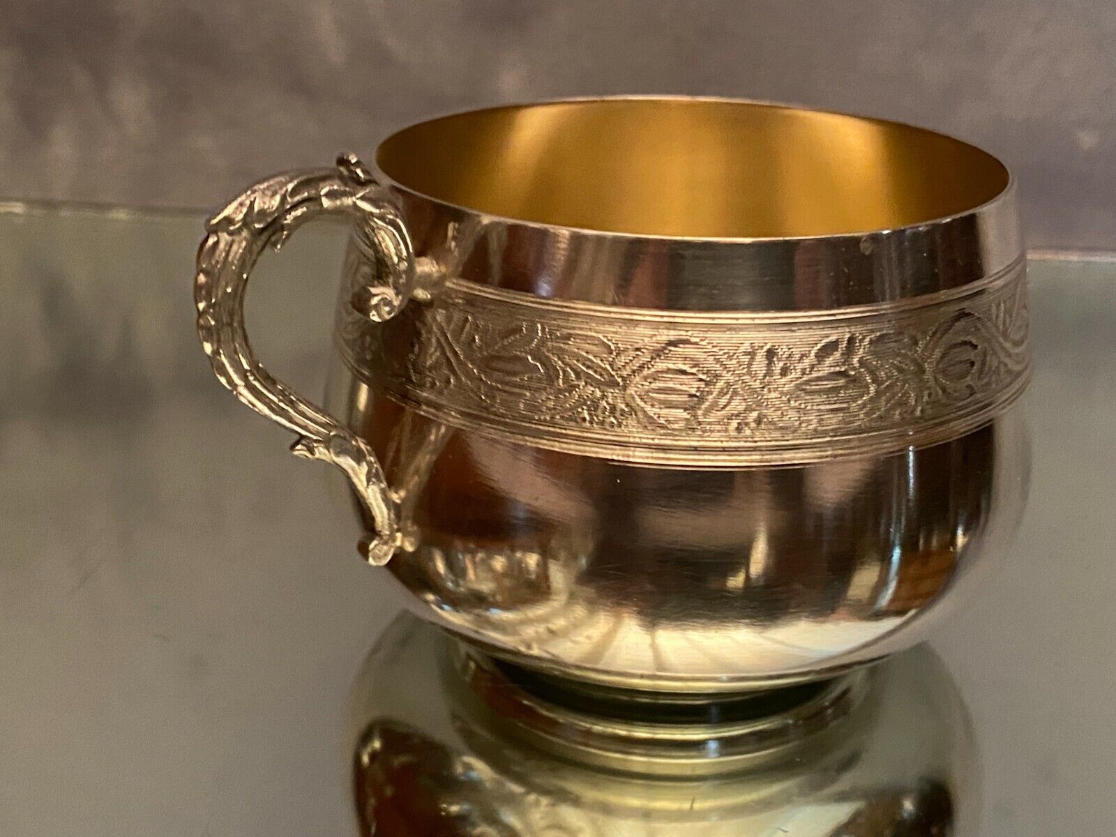 Lunch cup in silver metal Regency style