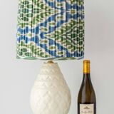 Art Deco pineapple table lamp by Charles Catteau with new Ikat silk shade, 1920s.