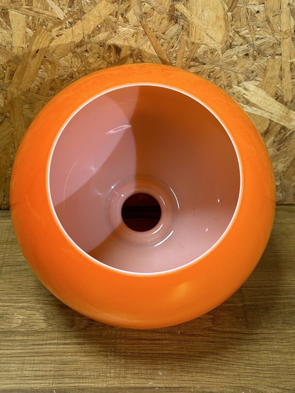 Large orange and white opaline globe, 70's, vintage, space age, pop