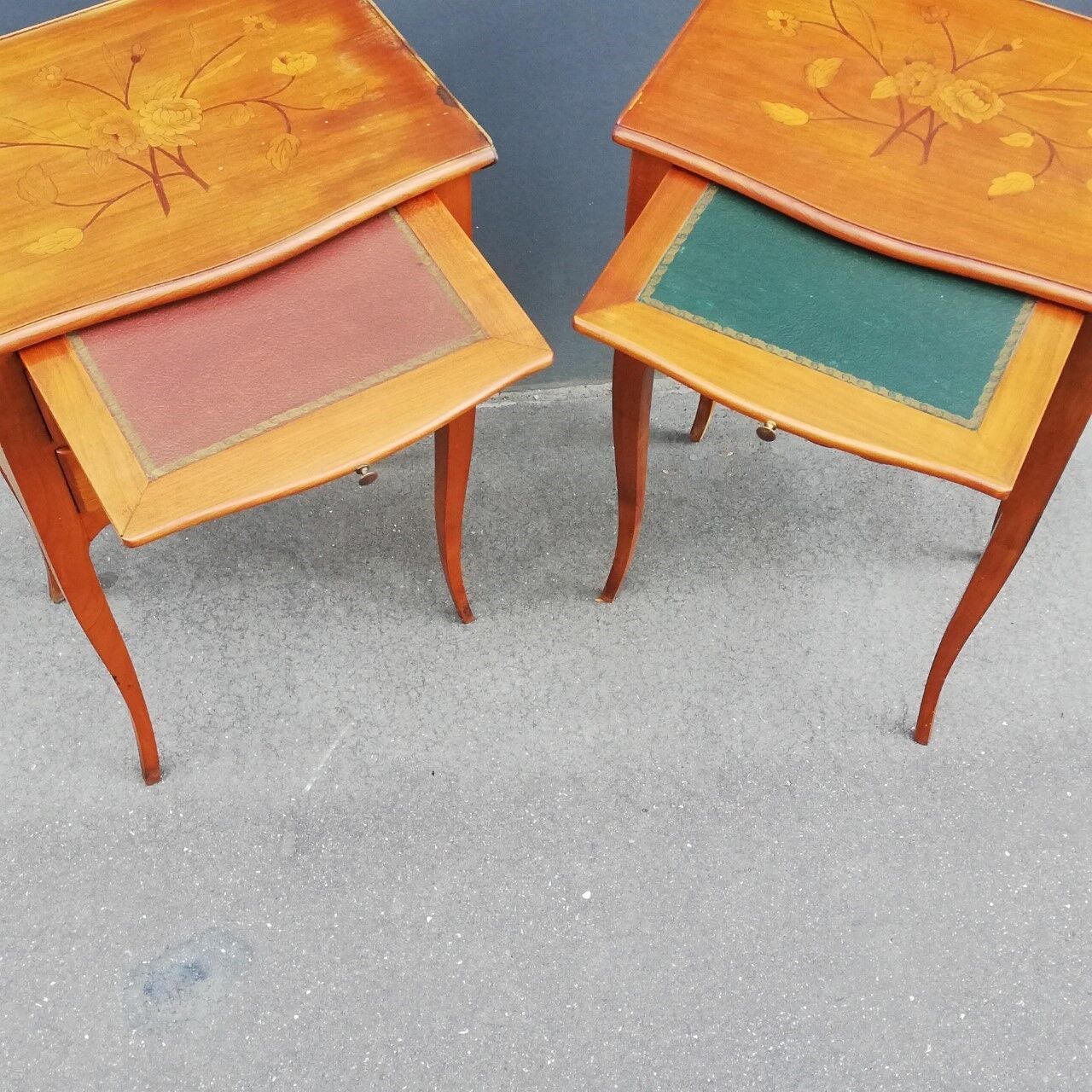 Pair of neoclassical solid wood bedside tables