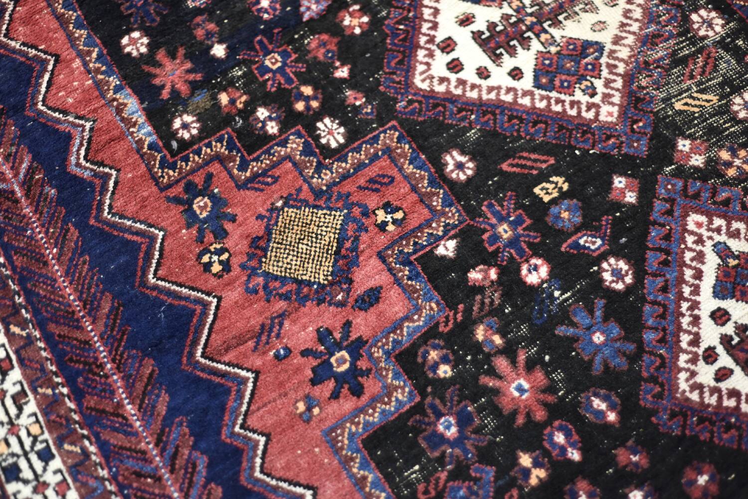 Handwoven Afshar oriental rug, Middle East, 1950s