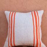 Orange and white striped handmade wool cushion