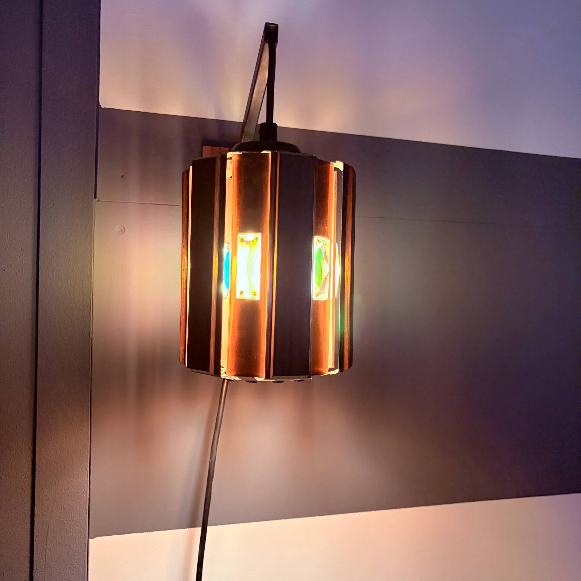 Werner Schou wall lamp, copper and teak 1960s