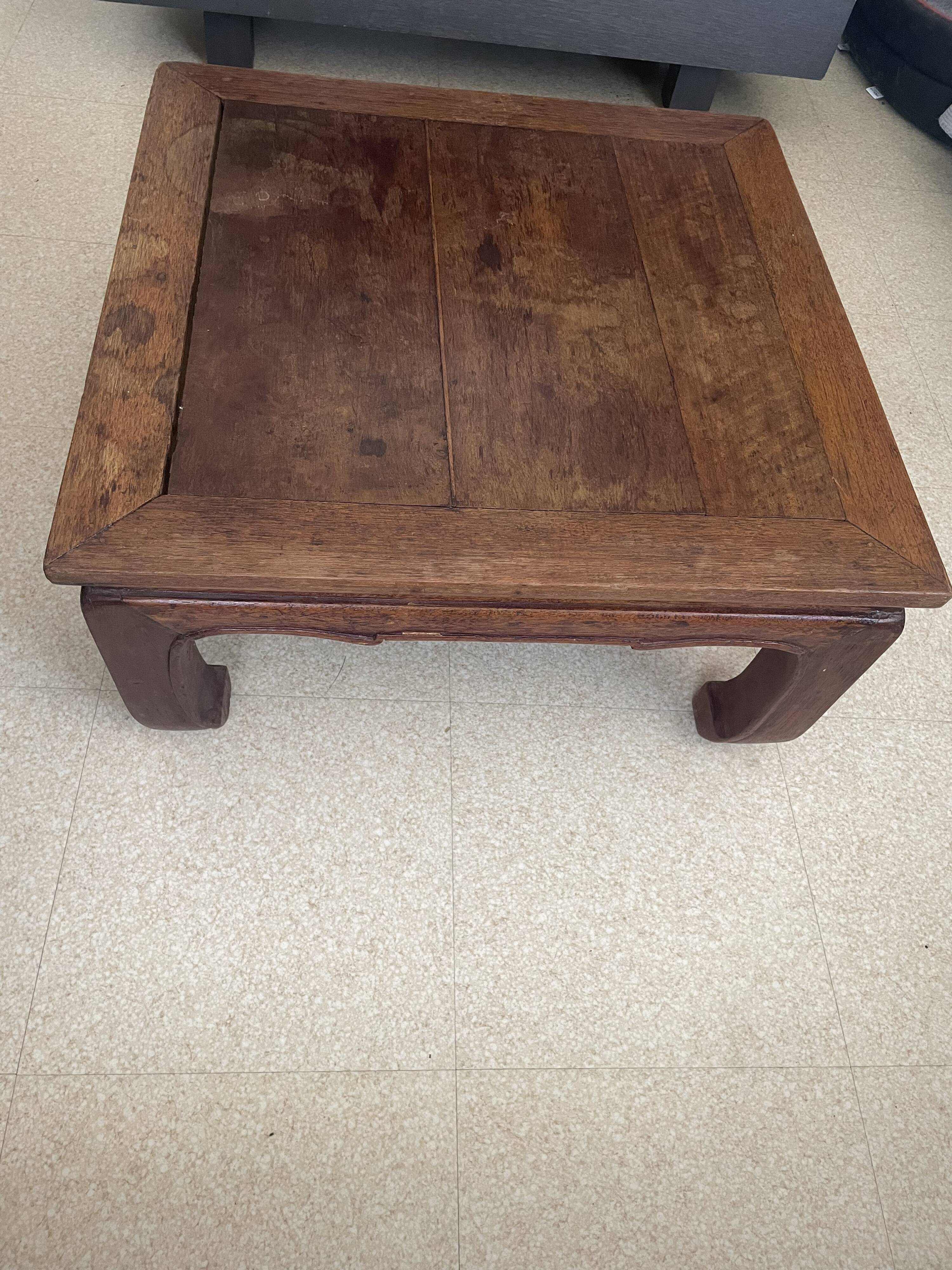 Ancient Chinese kang table – solid elm, horse hoof legs