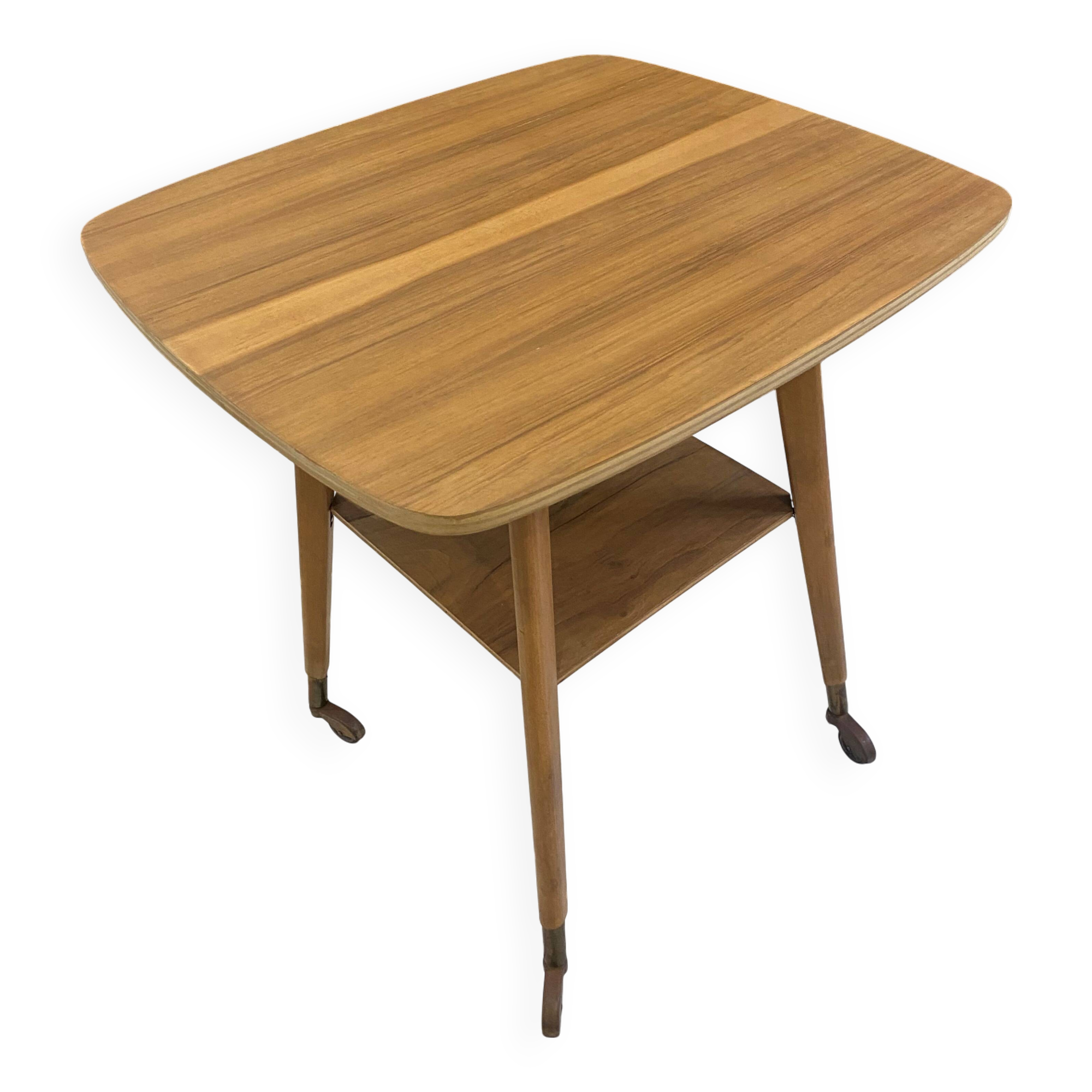 Scandinavian wooden side coffee table with vintage 50s swivel top